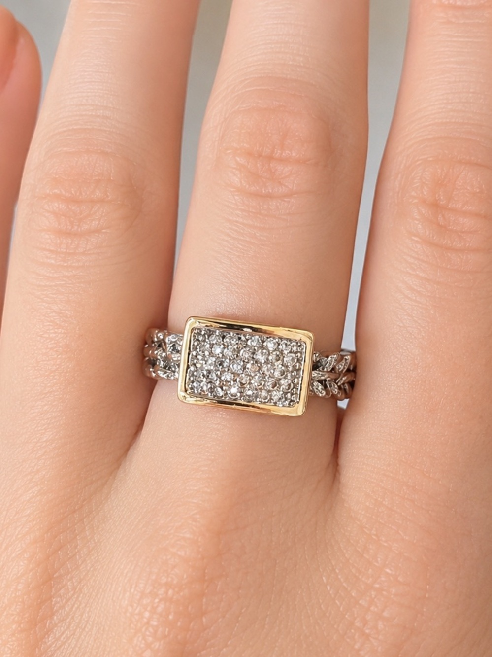 Beautiful Gold and Silver Pave “Shield” Women's Ring